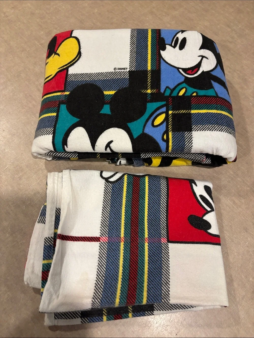 Vintage Flannel Mickey Mouse Plaid Flannel Flat sheet and pillowcase -363sku